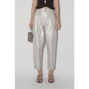 Magali Pascal High Rise Mom Tapered Leg Jeans  Silver Metallic Women Size S